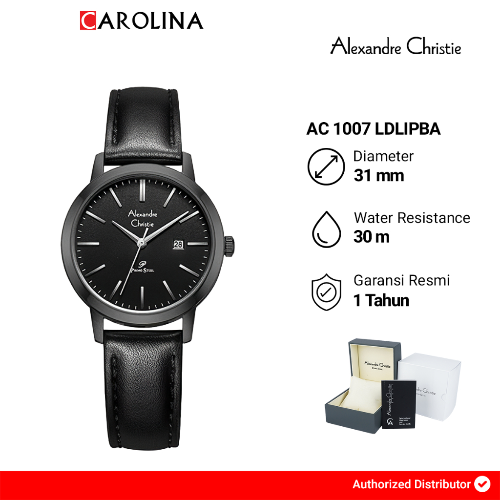 Jam Tangan Wanita Alexandre Christie Primo AC 1007 LDLIPBA Black Dial Black Leather Strap