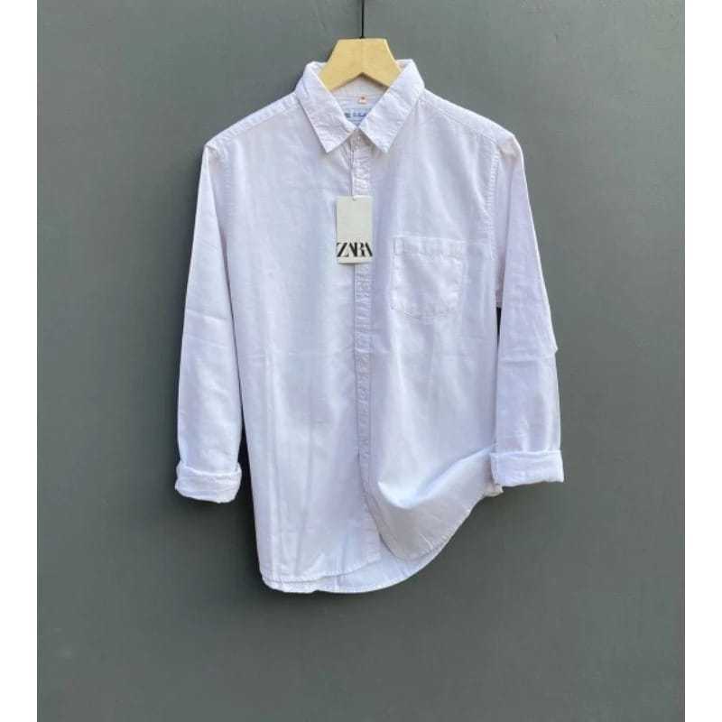 Kemeja Panjang Zara Man Polos Pria - Kemeja Casual - Kemeja Putih Panjang