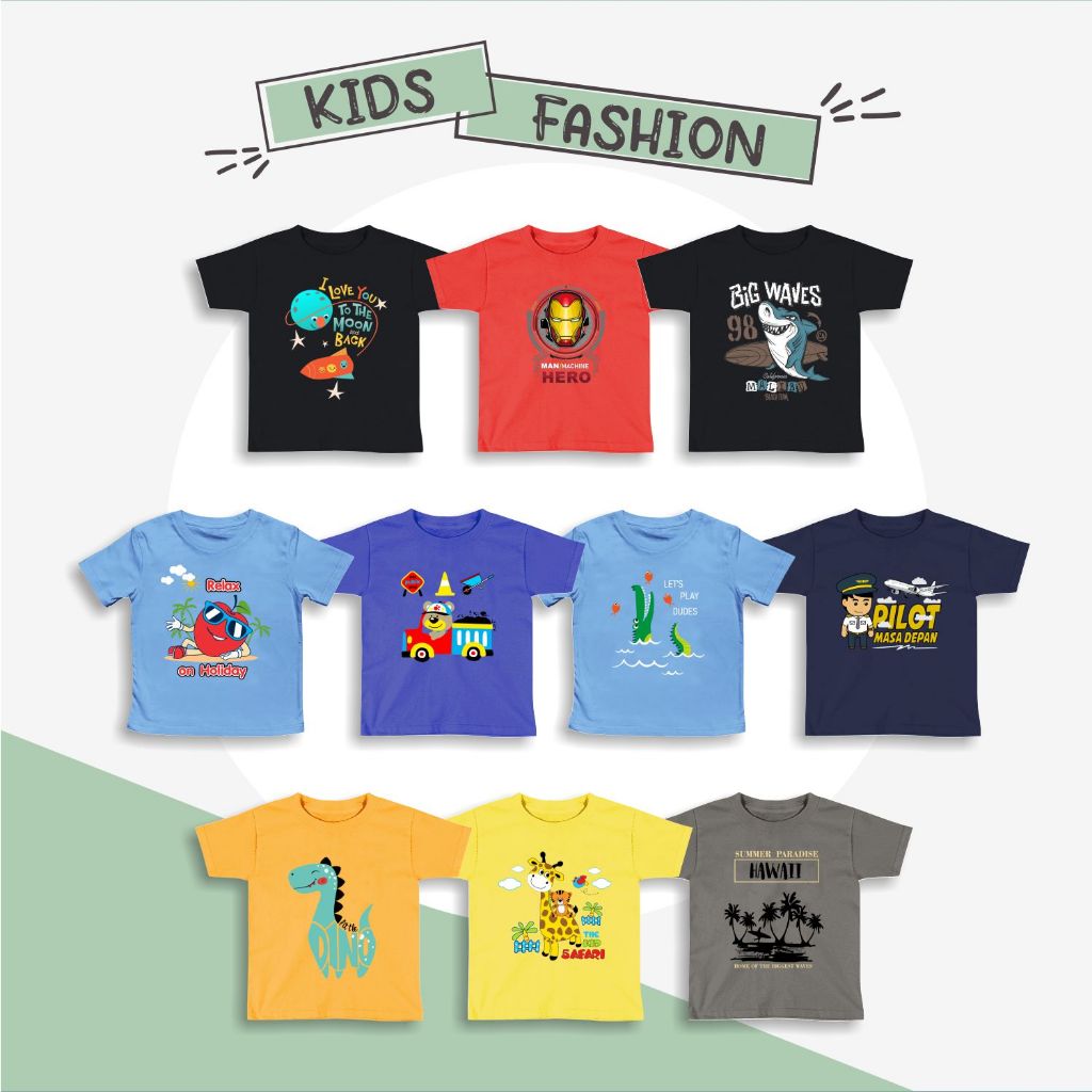 Kaos Anak Laki-laki & Perempuan Baju Lengan Pendek Unisex Kaos Distro Anak tshirt Kids Karakter Summ