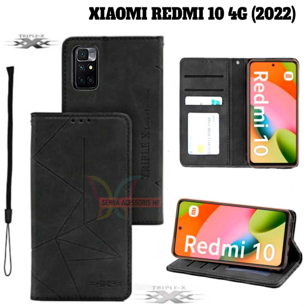 case flip Dompet Tipe XIAOMI REDMI 10 4G 2022 Sarung Flip Leather Wallet Dompet Kulit Bahan Tebal