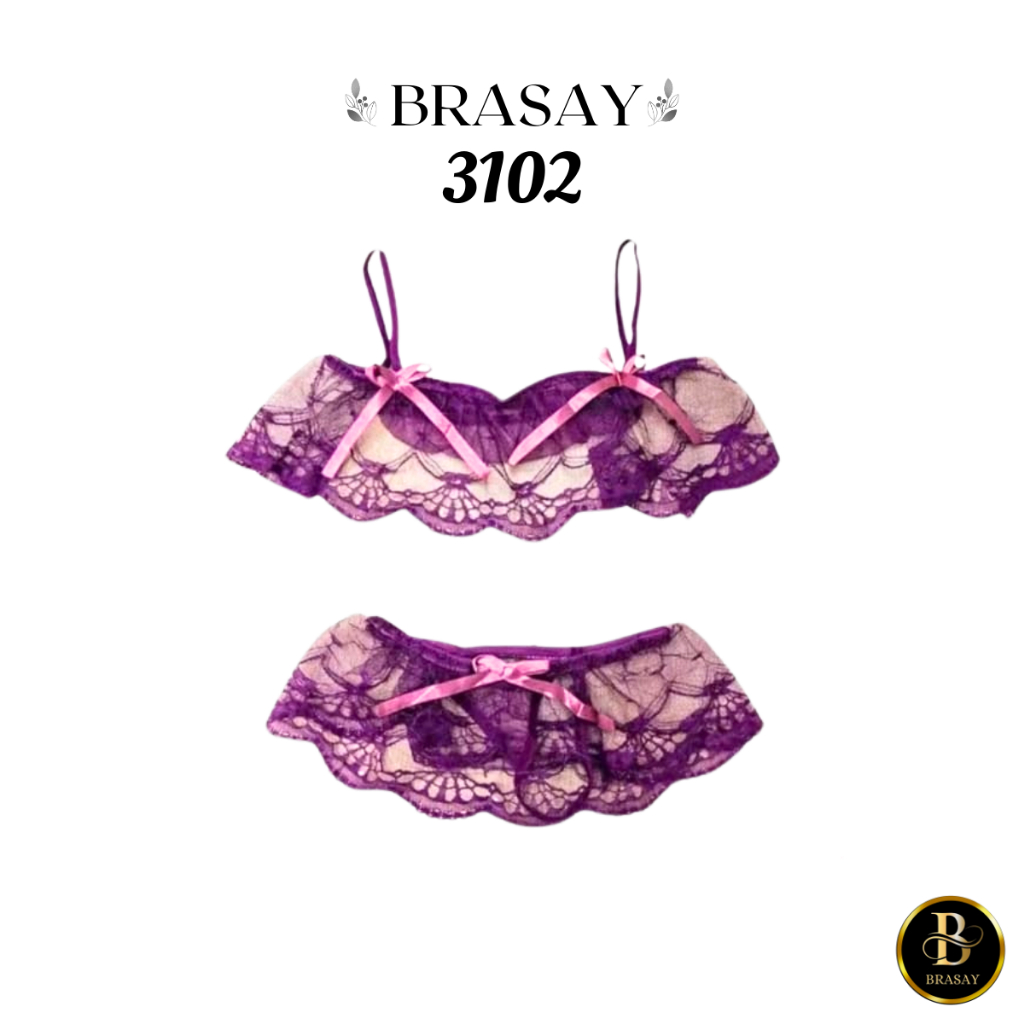 Brasay Lingerie Set Bra  Celana Dalam Wanita  Renda Transparan 3158