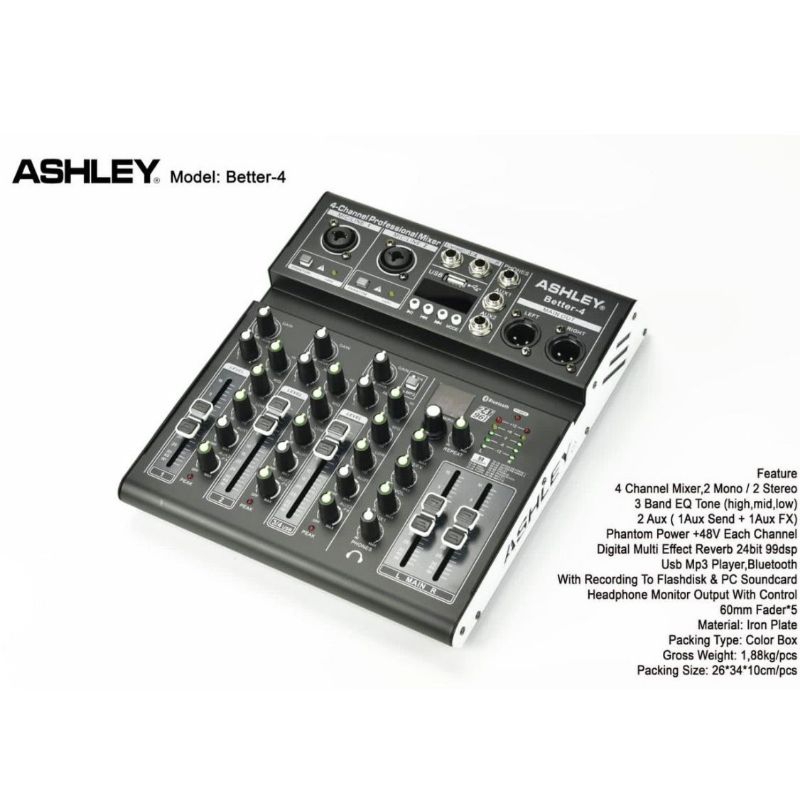 Mixer Audio Ashley  Better 4/Premium 4/Reverd 4 Origina 4 Channel Bluetooth - USB