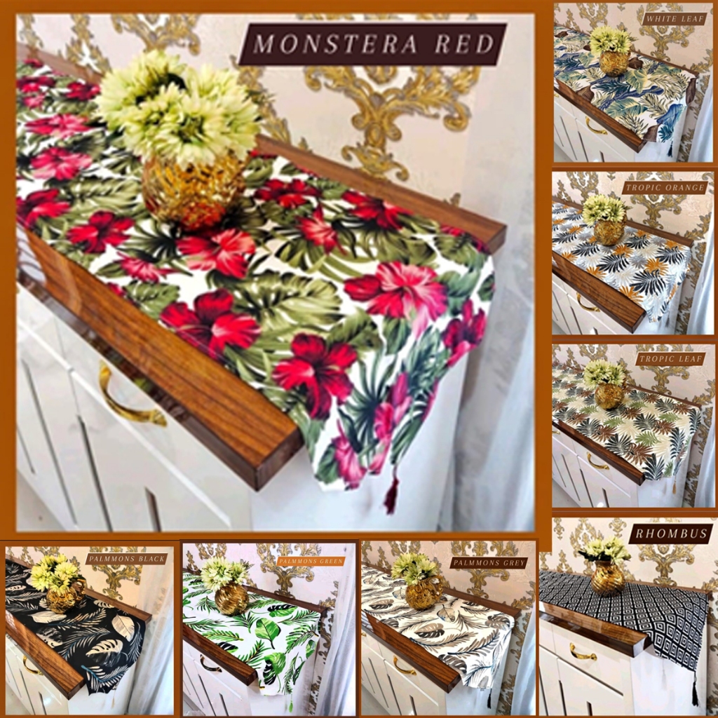 Taplak Meja Ruang Tamu Modern Uk 40x200cm Taplak Meja Panjang 2 Meter Bahan Kain Kanvas Aneka Motif