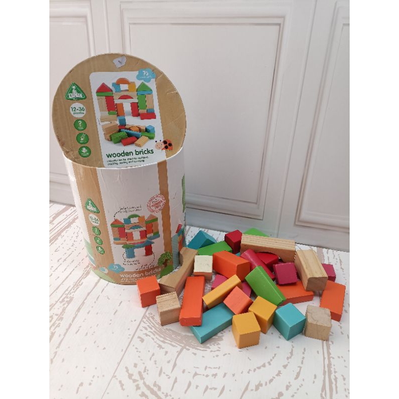 preloved mainan ELC wooden bricks balok block kayu 75 PCs mainan anak 1 2 3 tahun edukasi motorik be
