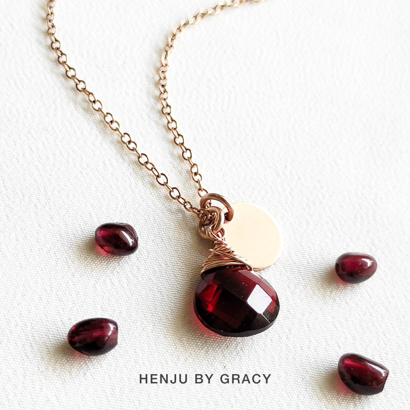 Henju by Gracy | Gemstone Necklace with Initial Pendant | Birthstone Necklace | Kalung Batu Inisial 