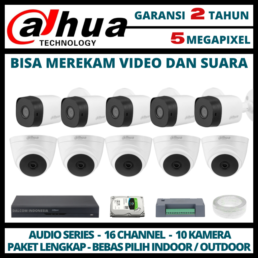PAKET CCTV DAHUA 5MP DVR 16 CHANNEL 10 KAMERA
