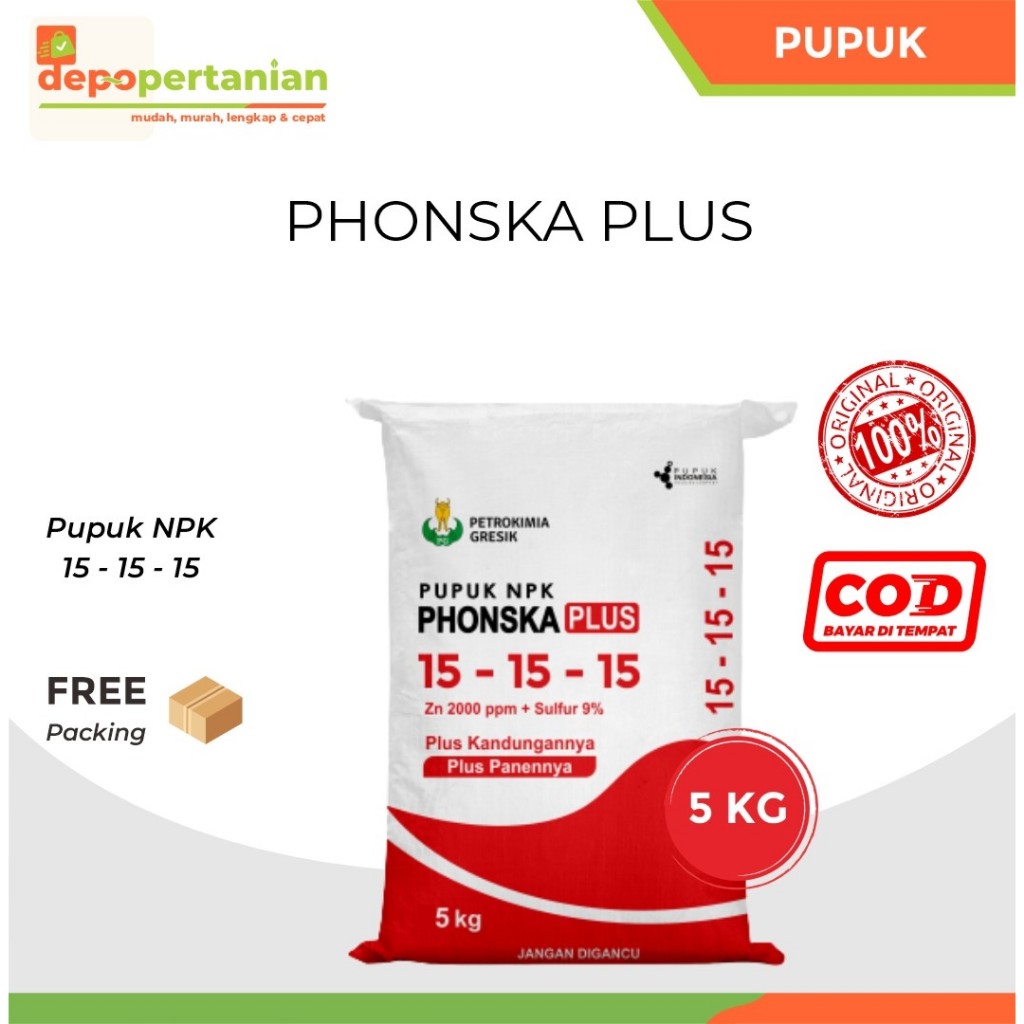 Depo Pertanian - Pupuk NPK Phonska Plus 15-15-15 5 Kg Sulfur Zinc Petrokimia Gresik