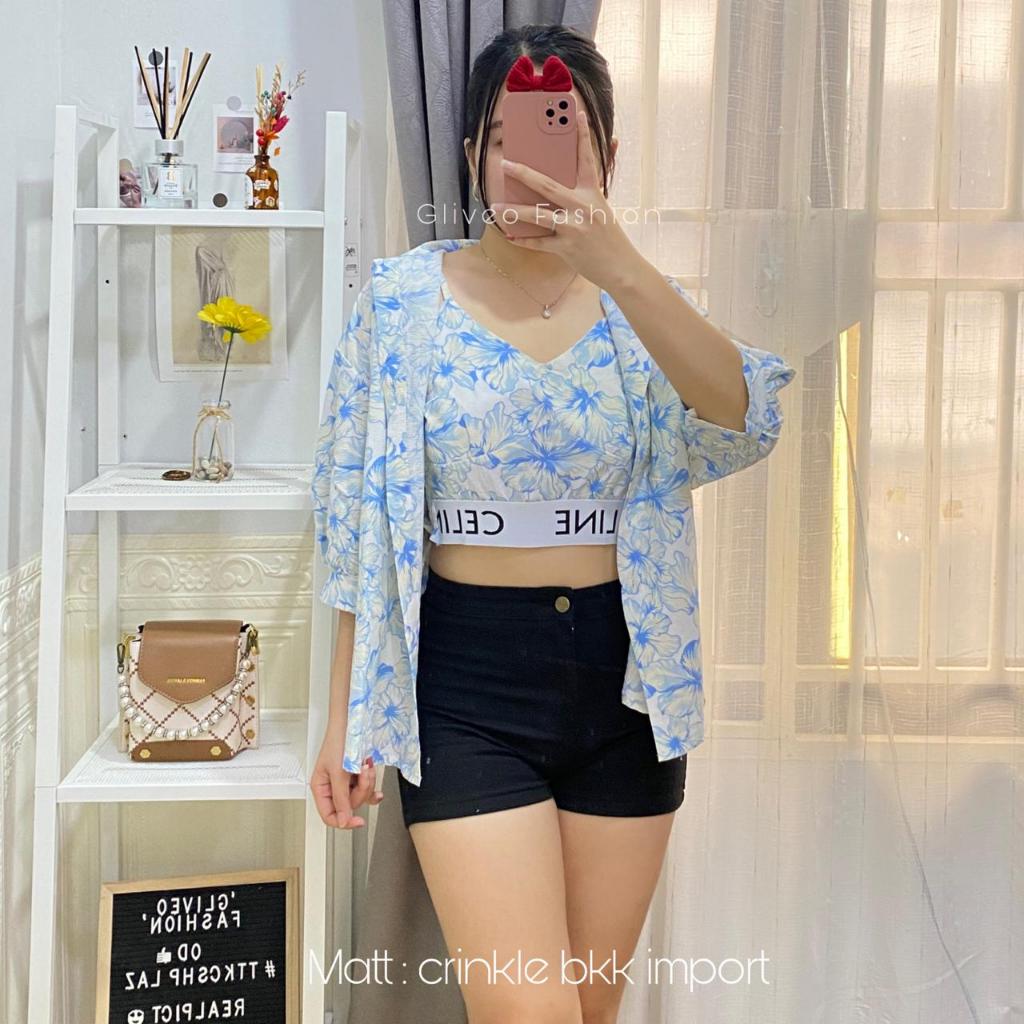 GLIVEO (COD) - KEMEJA BUNGA 2IN1 BKK IMPORT / ATASAN WANITA PREMIUM / KEMEJA LENGAN BALON / BLOUSE K