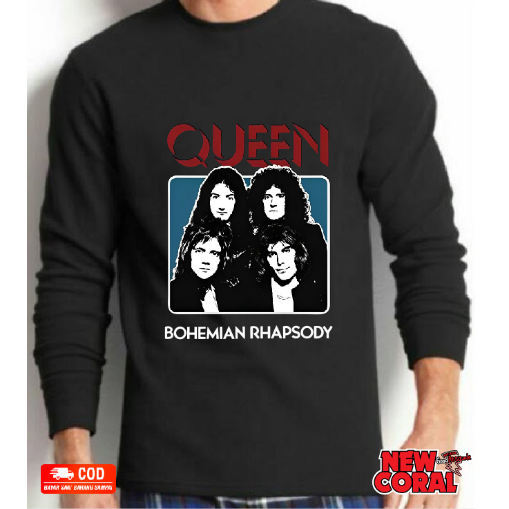 Baju Kaos Tshirt Queen Band Bahan Katun / Cotton Combed 30S Lengan Panjang  Kualitas Distro Termurah