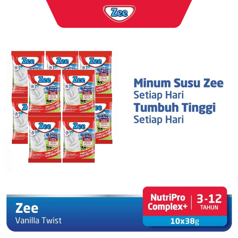 

Zee Sachet Renceng Vanilla Twist 38g x 10 Sachet - Susu Bubuk