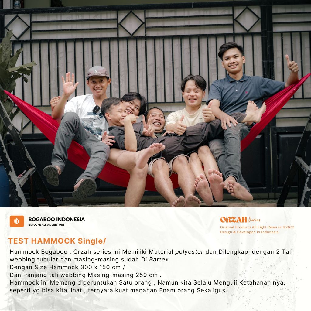 BOGABOO Hammock ORZAH 300 x 150 cm Tali Webing Tubular  - Hammok Camping 2 Orang -Ayunan Gantung - H
