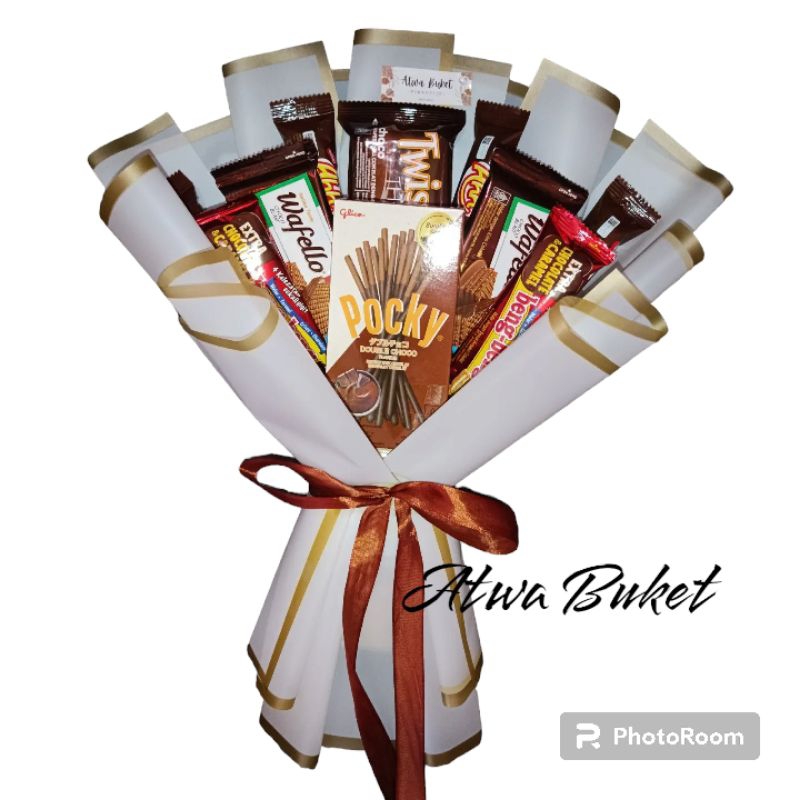 

Buket Snack Coklat/ Buket Pocky / Buket Hadiah Ultah, Wisuda, Hari Guru, Hari Ibu /Buket untuk Pasangan