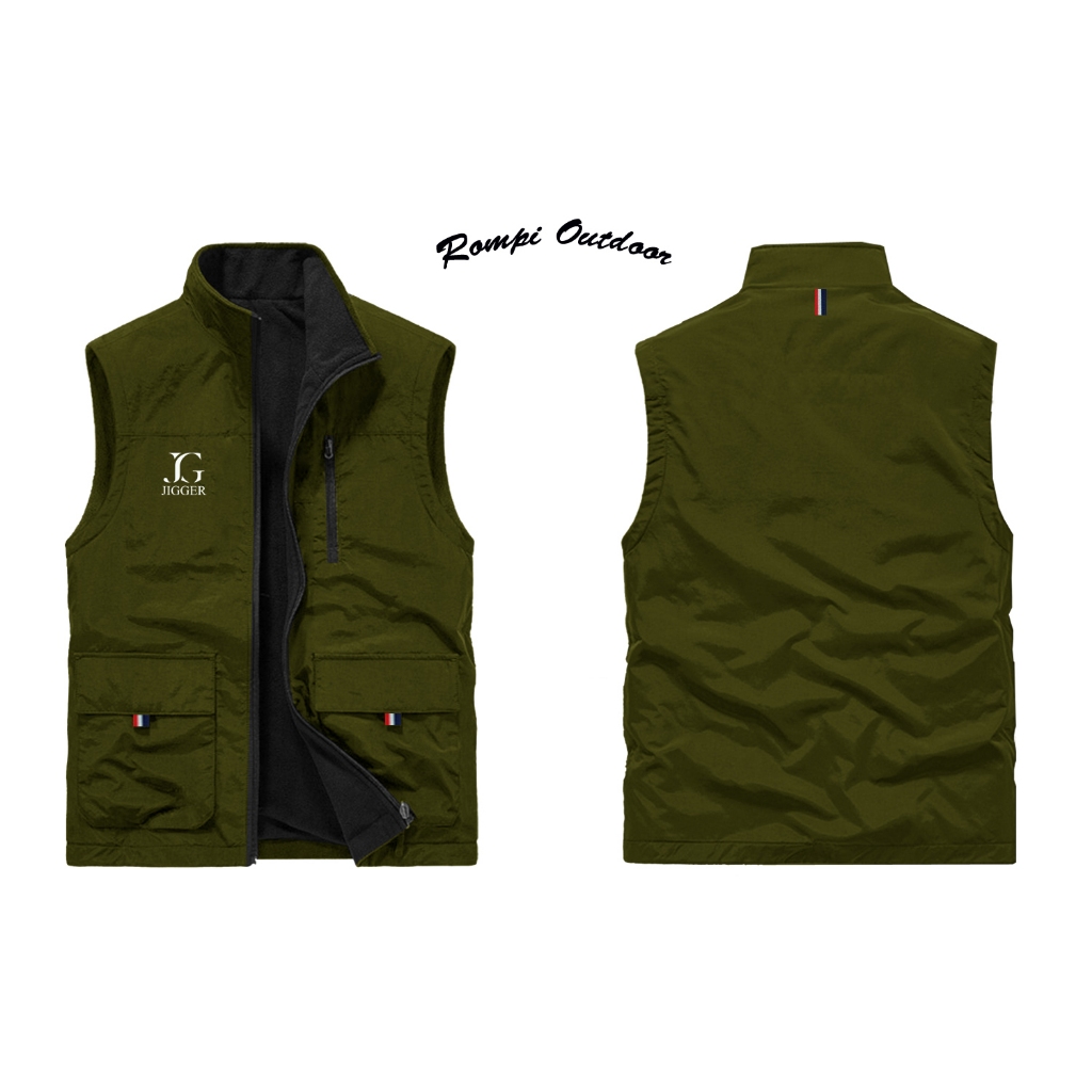 Rompi vest outdoor Pria Logo Jigger Bahan Tebal Dan Nyaman / Rompi Safety Pria Wanita Ukuran Jumbo /