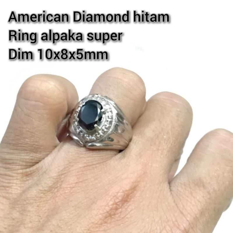 CINCIN BATU AMERICAN DIAMOND HITAM ONIX RING ALPAKA