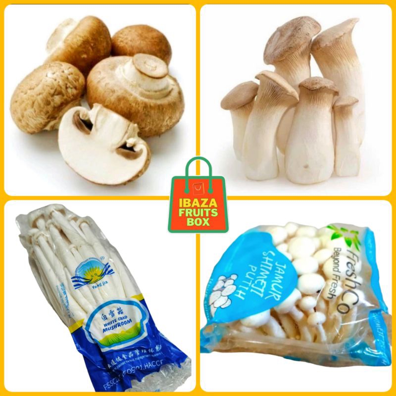 

Jamur Shiitake, Jamur Shimeji Putih, Jamur Salju, Jamur Champignon, Jamur King Oyster, Jamur Segar Ibaza fruitsBOX