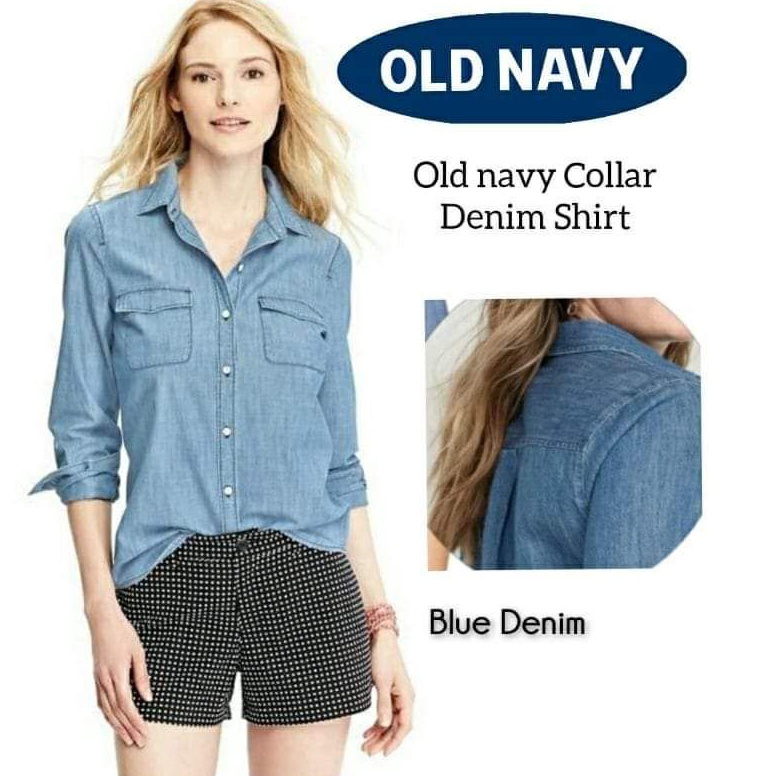 New event OLD NAVY Relaxed Chambray Classic Shirt  Kemeja Denim Wanita cutting Label