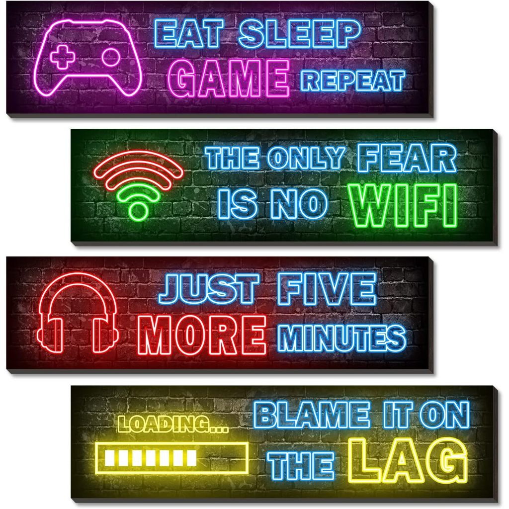 Neon Gaming Posters, Dekorasi Kamar gamer wall art kamar tidur
