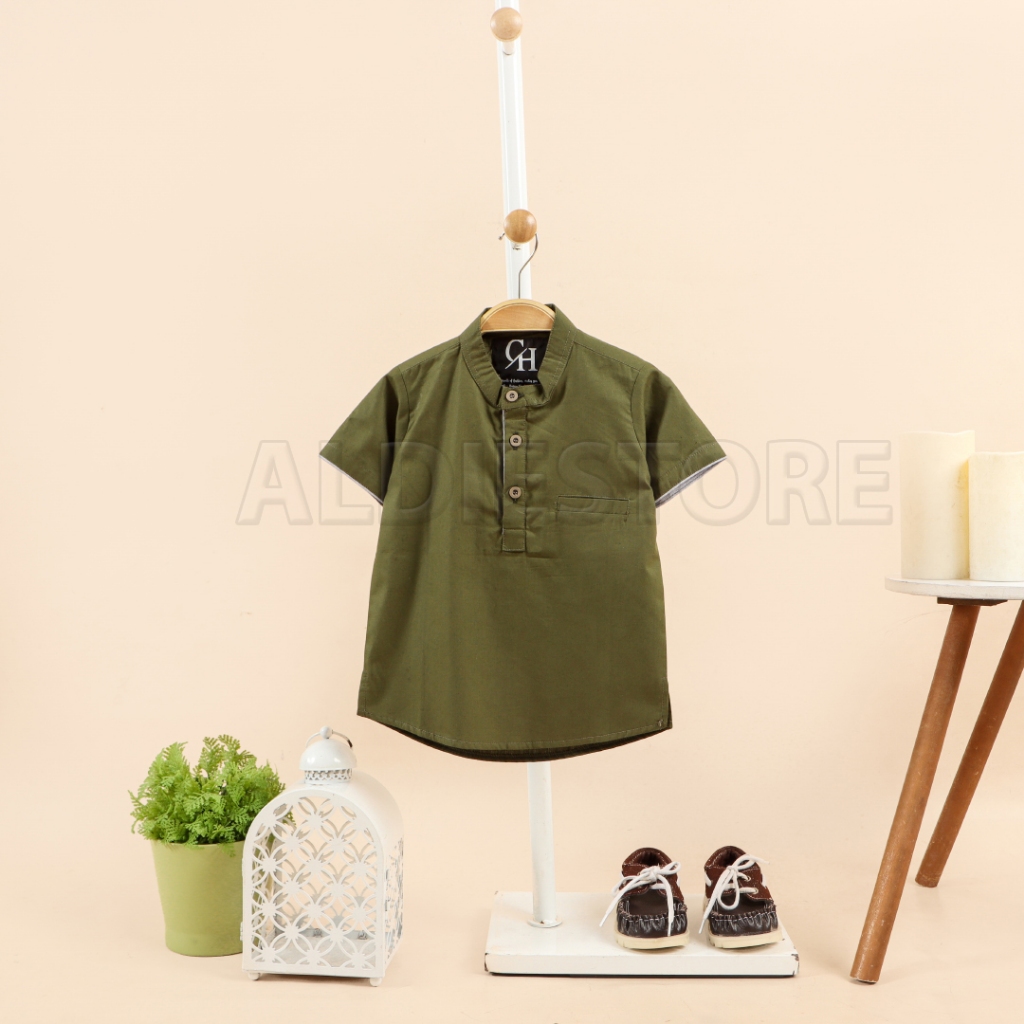 Baju Koko Anak Lengan Pendek Zidane Hijau Army Koko Anak Usia 1-5 Tahun