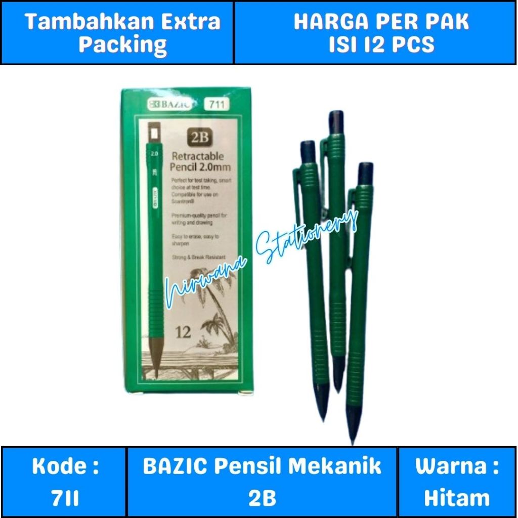 

(12 Pcs) Bazic Pensil Mekanik 2B 711