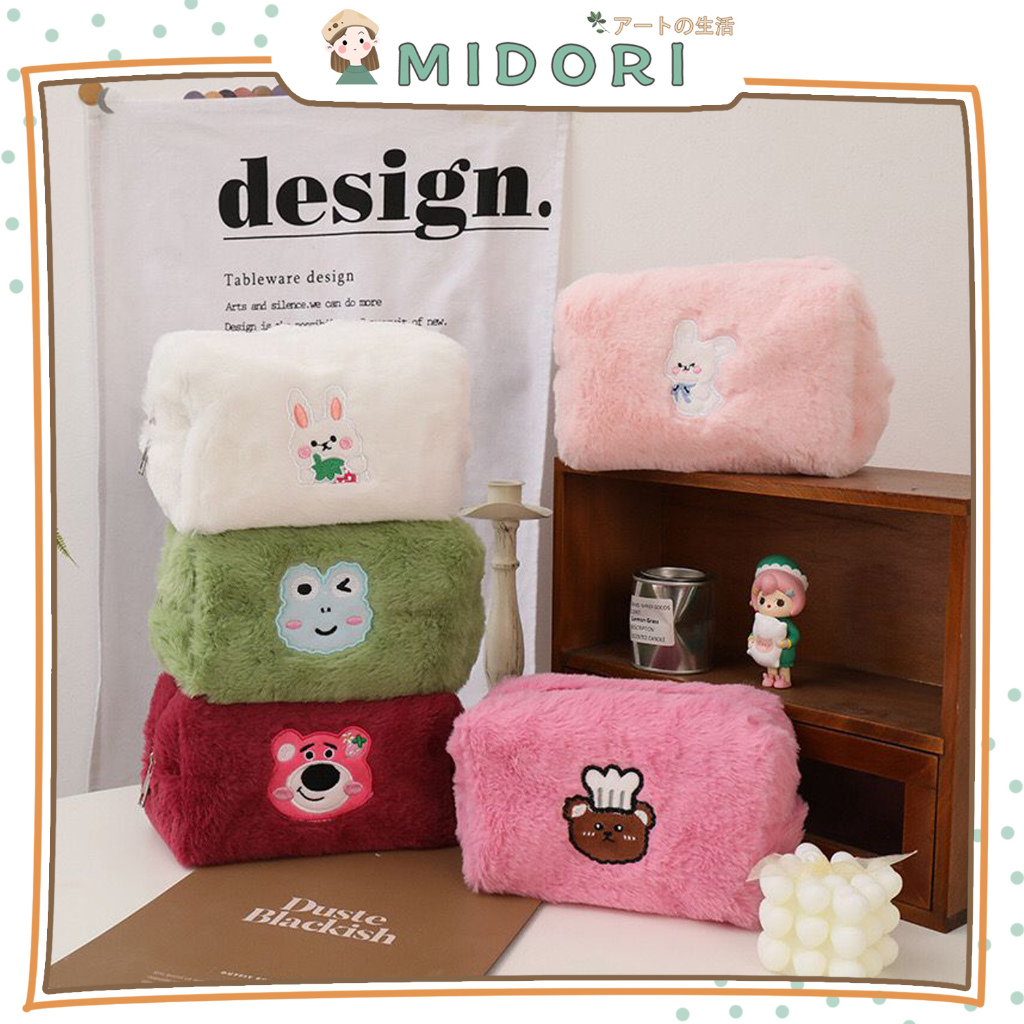 

[MIDORI] Kotak Pensil FURRY CARTOON FROG L0TS0 RABBIT Pouch Fluffy Pencil Bag Tempat Pensil Resleting Stationery - F0242