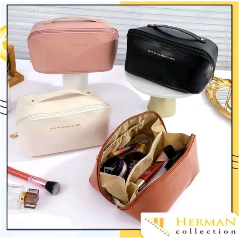 TAS MAKE UP WANITA KULIT - TAS KOSMETIK PERSEGI PANJANG RESTLETING TAS FASHION KANVAS
