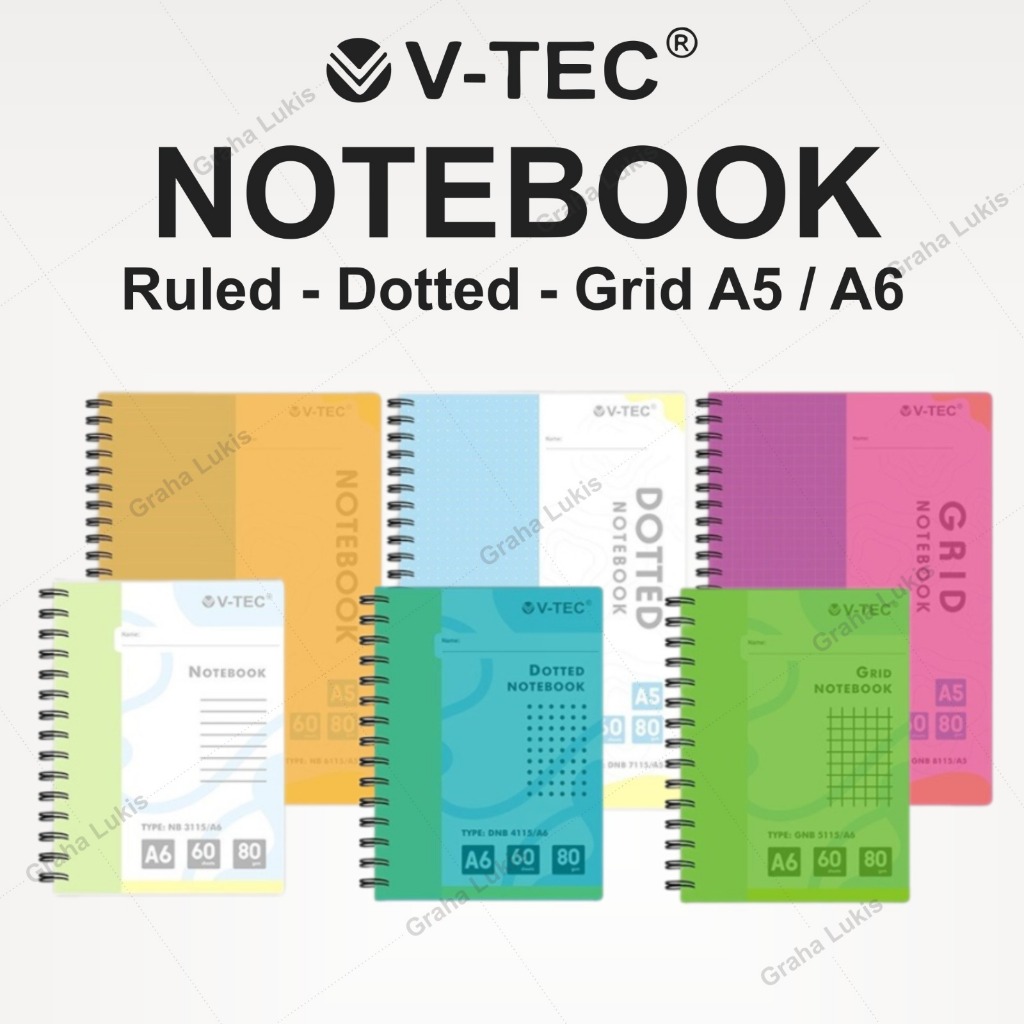 

V-TEC NOTEBOOK SPIRAL A5 / A6 - RULED / GRID / DOTTED