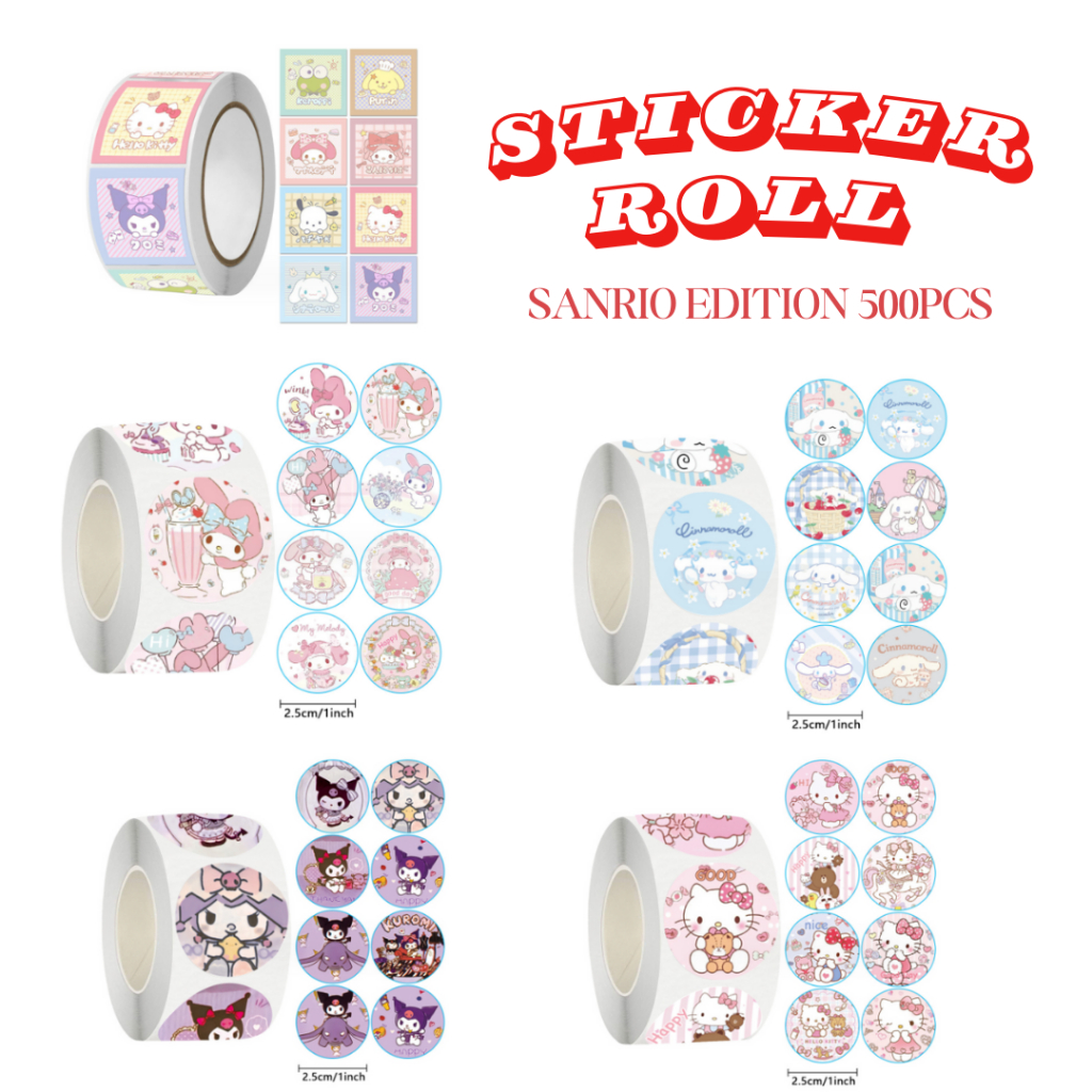 

sticker roll label isi 500pcs motif kartun sanrio untuk tempel box packaging, journal, mainan anak - mimimoist