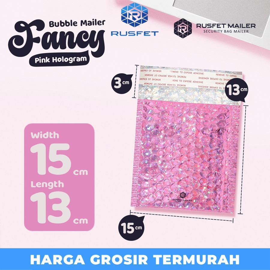 

AMPLOP BUBBLE MURAH|BUBBLE PACKING|BUBBLE MAILER PINK HOLOGRAM 15X13