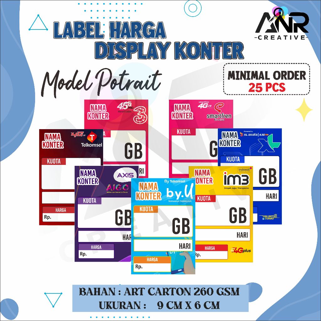 Label Harga Voucher Konter/ Display Etalase Konter / Model Potrait