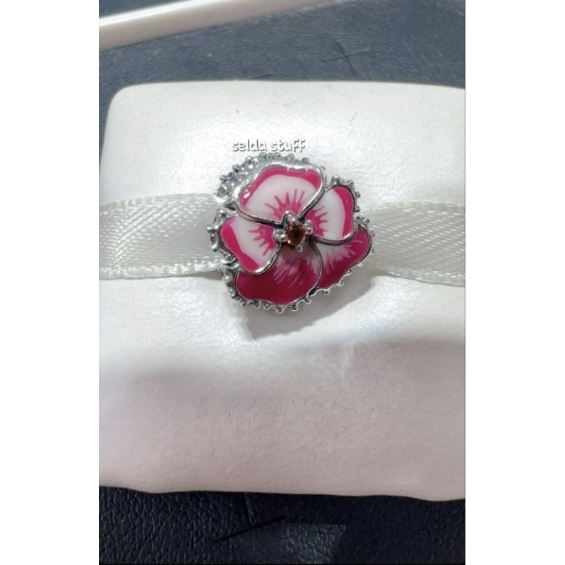 Pink Pansy Flower Charm Pandora Original