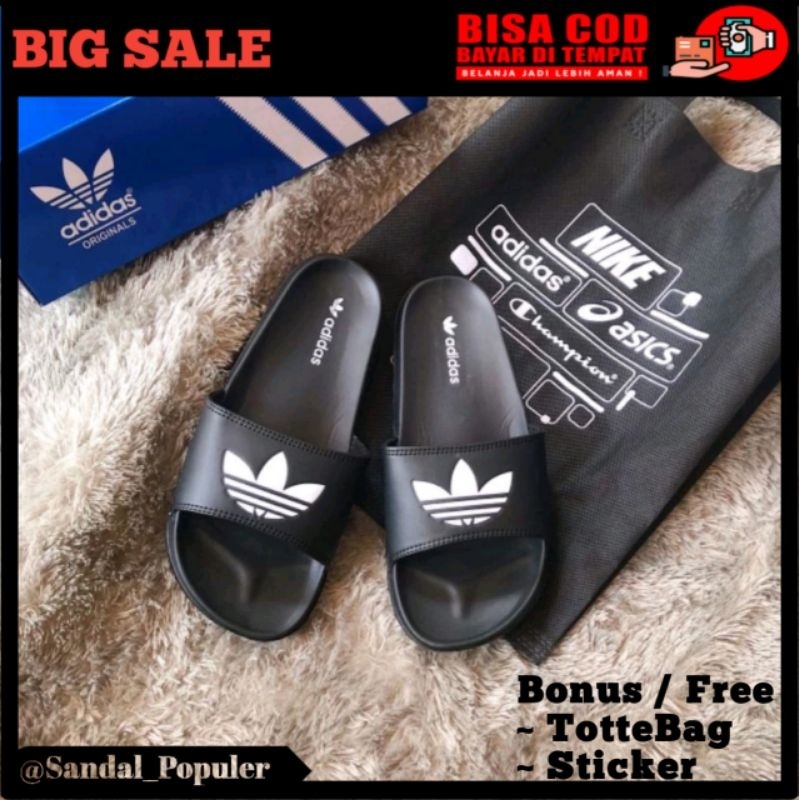 Sandal Slide / Sandal Slop Adidas Adilette Comfort Big Logo Black White