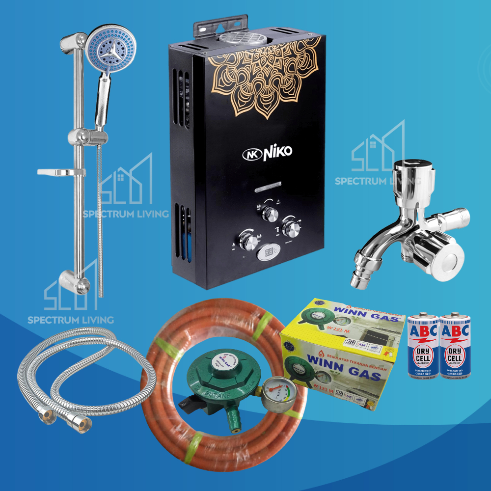 [COD] Water Heater Pemanas Air Panas Kamar Mandi Merk Niko LED Komplit Warna Hitam Satu Set Tiang Sh