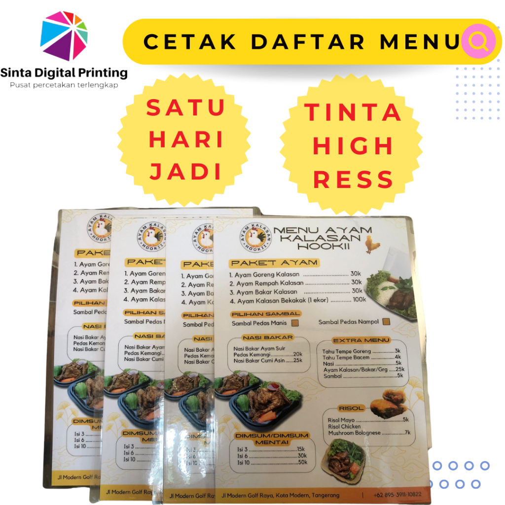 Cetak Daftar Menu Print Poster Bahan Art Carton Custom Desain dan Ukuran