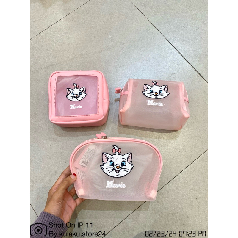 MINISO Disney Marie Cat Collection mesh shell-shaped Pouch cosmetic bag pink / travel bag / toiletri