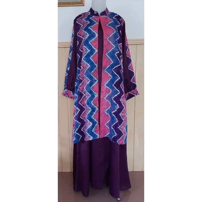Set Couple Seragam Sasirangan Banjarmasin  Gamis Wanita Lengan Panjang Dan Kemeja Pria Lengan Pendek