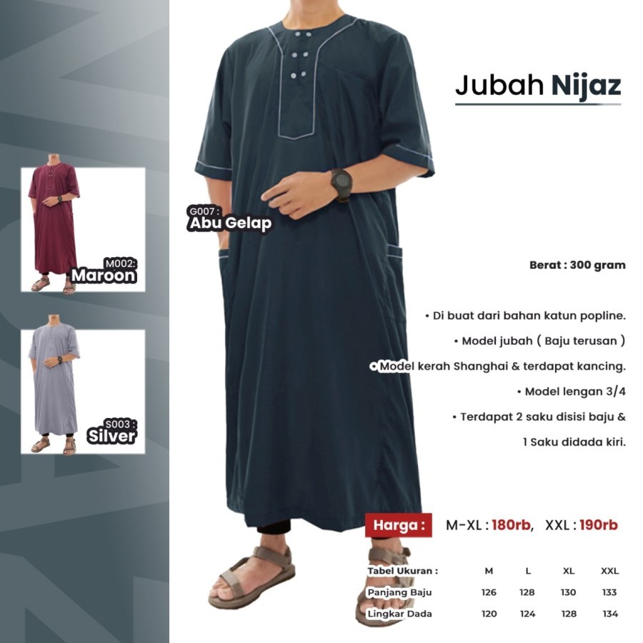Baju Gamis Pria Jubah Saudi Laki Dewasa Nijaz Lengan Pendek Premium