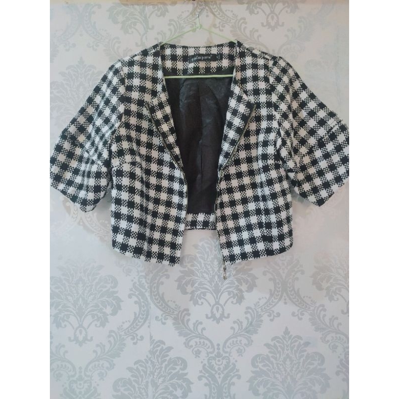 Blazer Tweed Crop Premium Lengan pendek