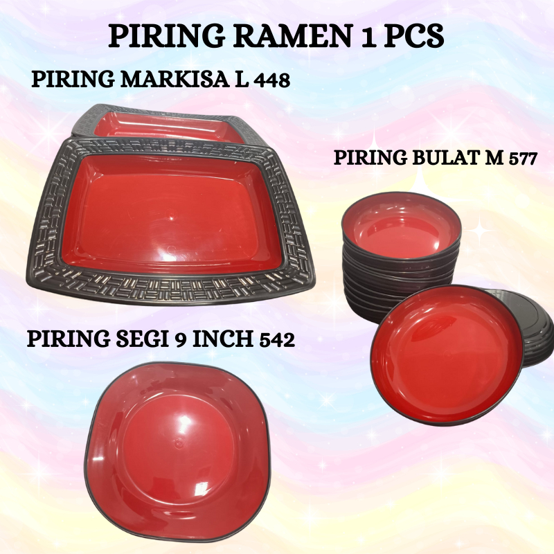 Piring Makan Plastik Ramen Murah Bulat Piring Saji Hitam Merah Piring Jepang Piring Ramen Hitam Piri
