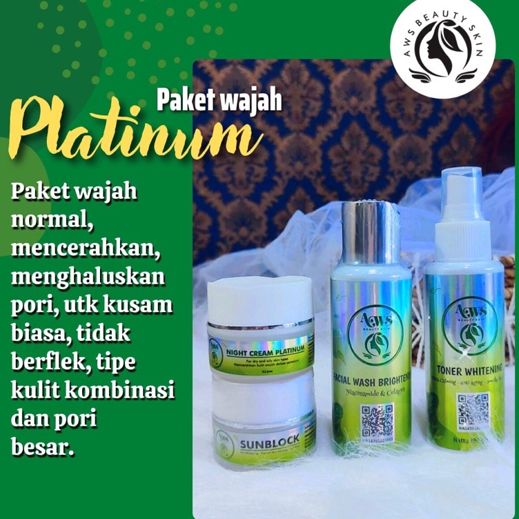 ART K58B Cream AWS Beauty Skin Platinum For White  Paket wajah untuk wajah kusam dan flek bintik  Cr