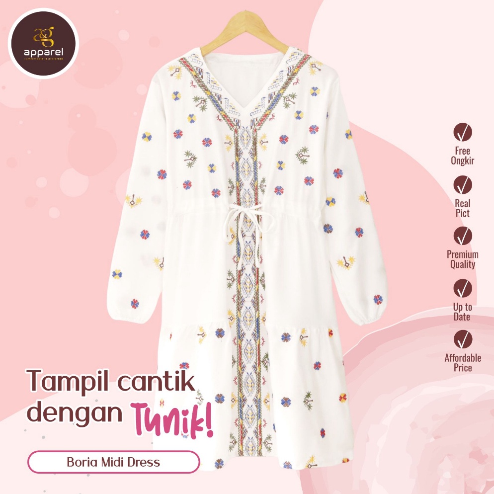 Terkini TUNIK CANTIK BORIA TUNIKMIDI DRESS WANITADRESS PENDEK BORDIRDRESS SELUTUT FASHION KOREA 33