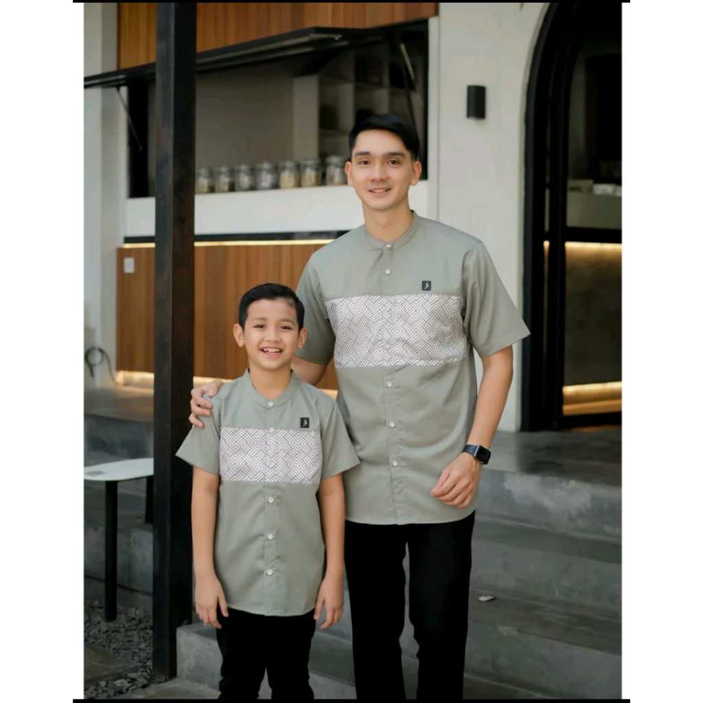 BAJU KOKO ANAK BAPAK WARNA SAGE TERBARU BAJU KOKO COUPLE ANAK BAPAK BAJU KOKO KURTA LENGAN PENDEK FA