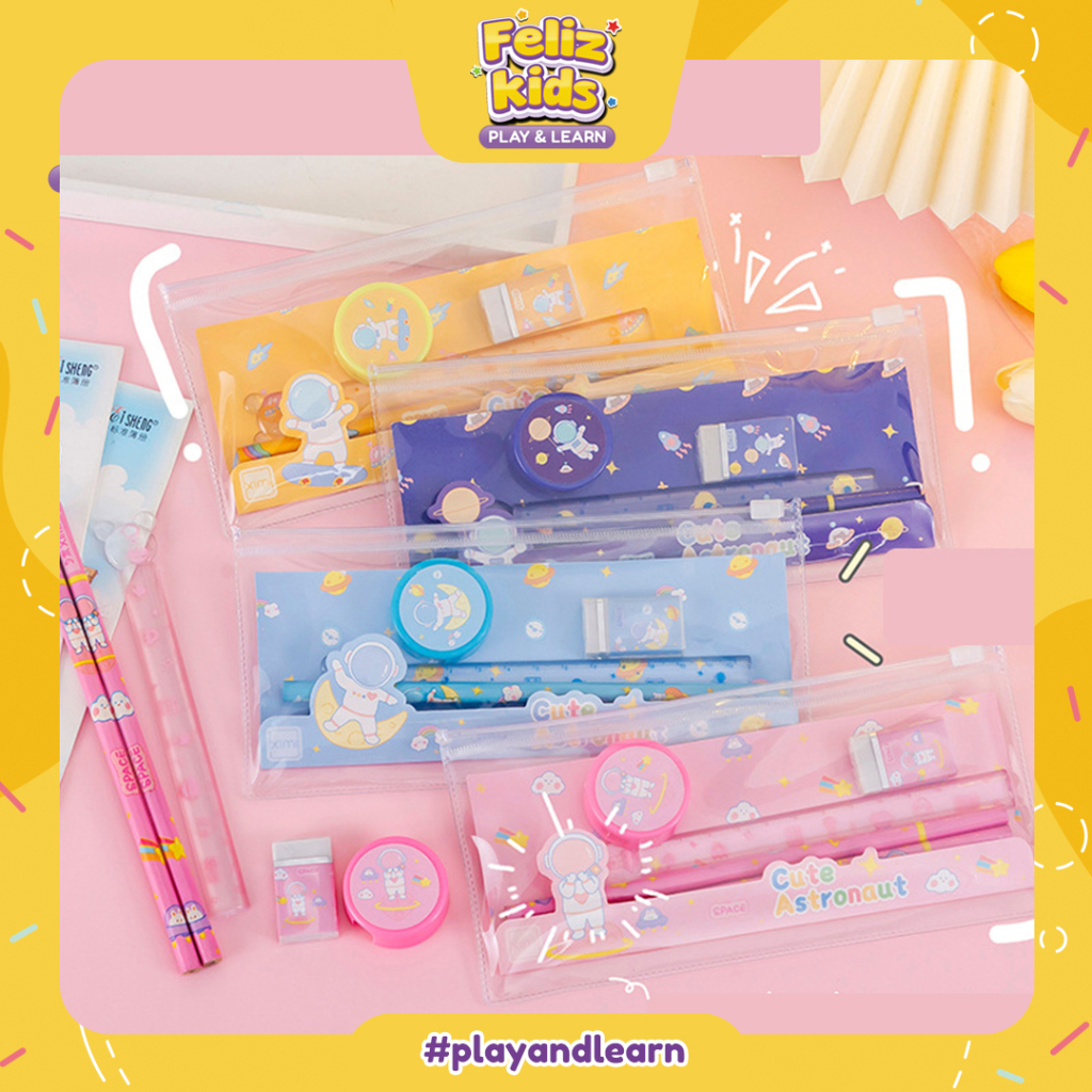

[FELIZKIDS] [ATK05] Alat Tulis Set Mini Anak Sekolah Penghapus Penggaris Pensil Serutan Stationary Set Alat Tulis 5 In 1 Karakter Lucu Warna-Warni