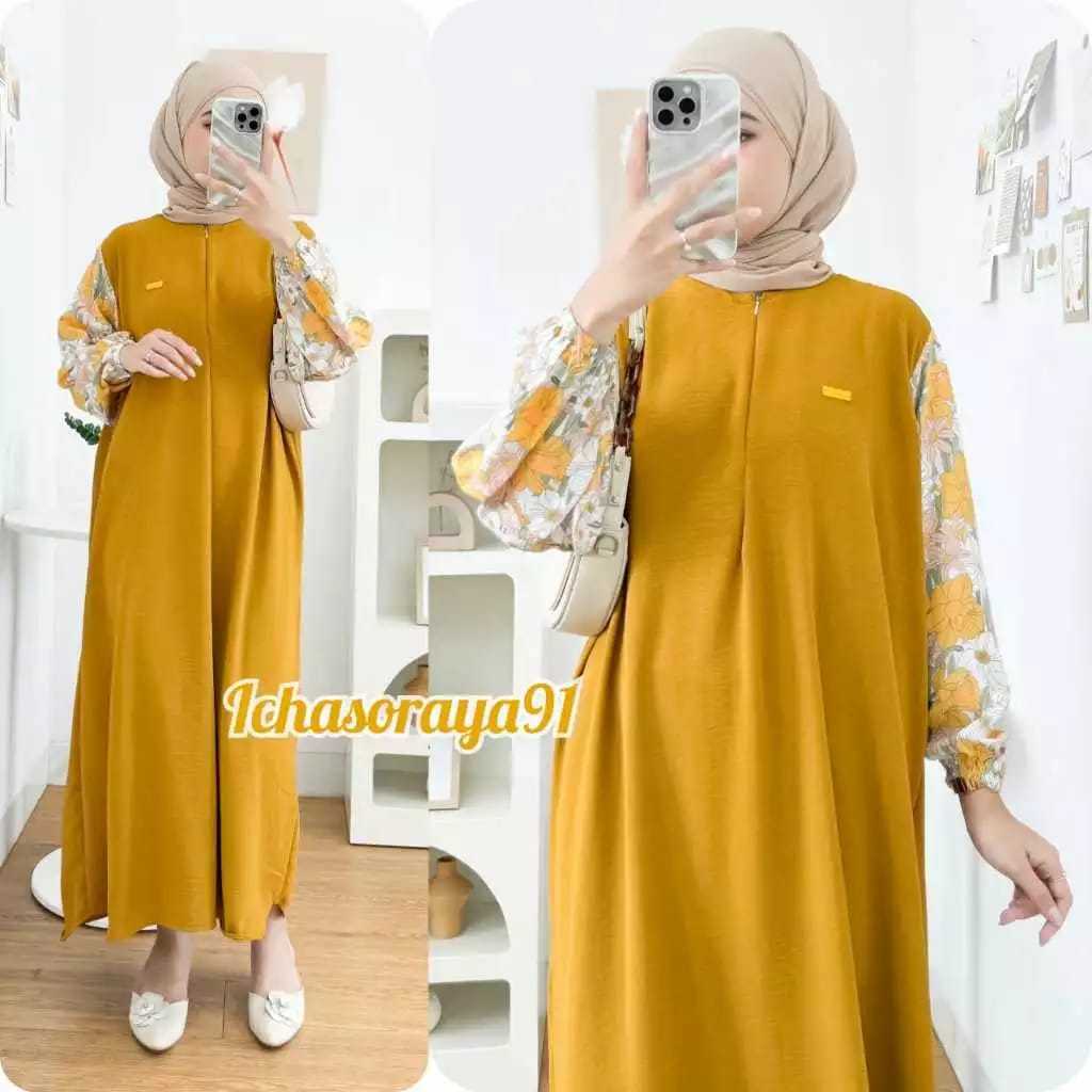 Dress Amora Crinkle Kombinasi Rayon Premium LD 120 Gamis Wanita Dewasa Kringkle Rayon