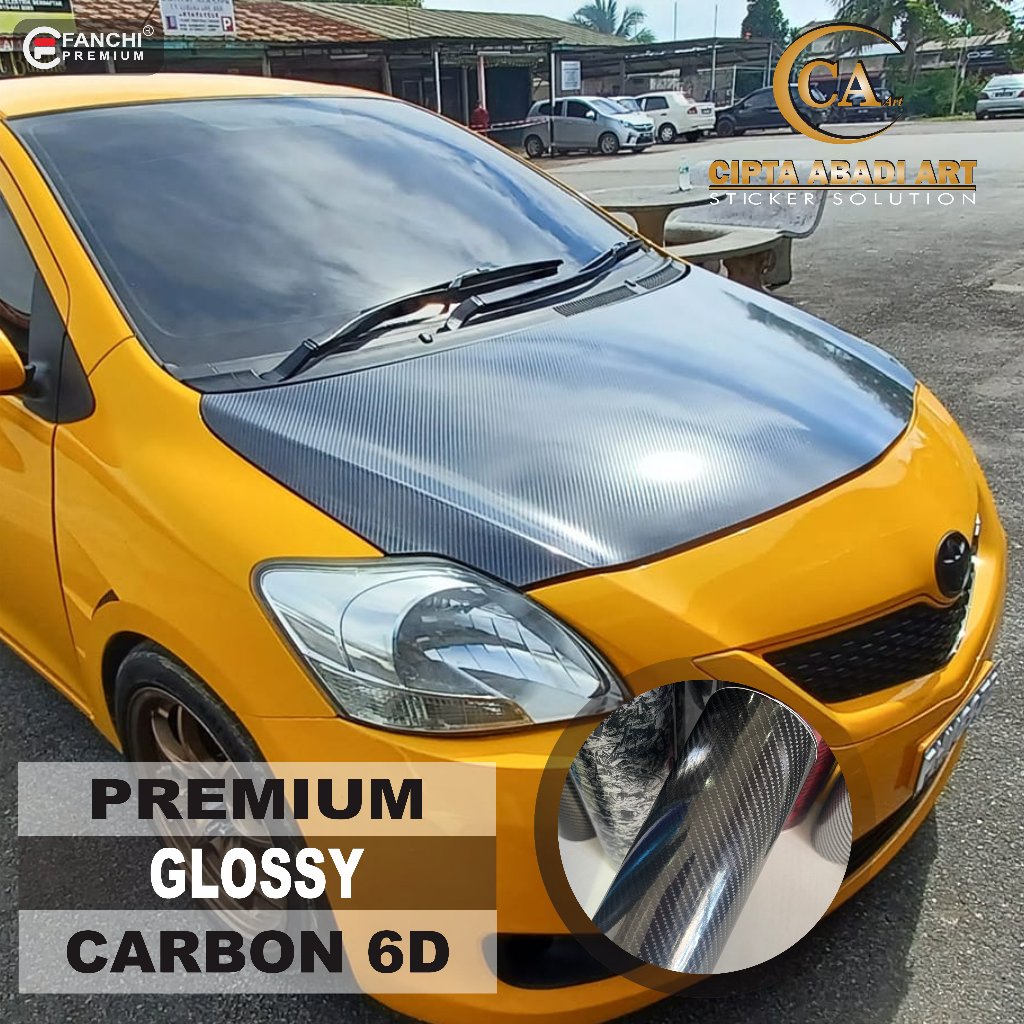 HEMAT Stiker Skotlet Mobil Carbon 6D Full Kap Mesin Jazz Ayla Brio Avanza Calya Premium Glossy