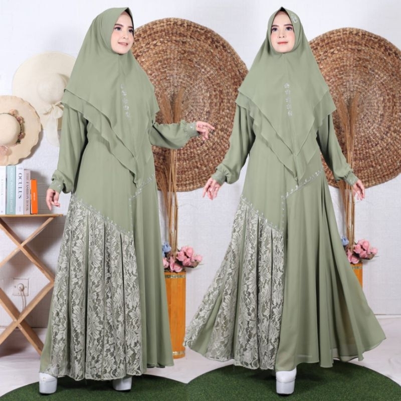 Gamis Syari Ceruty Polos Kombinasi Tile By Raysah