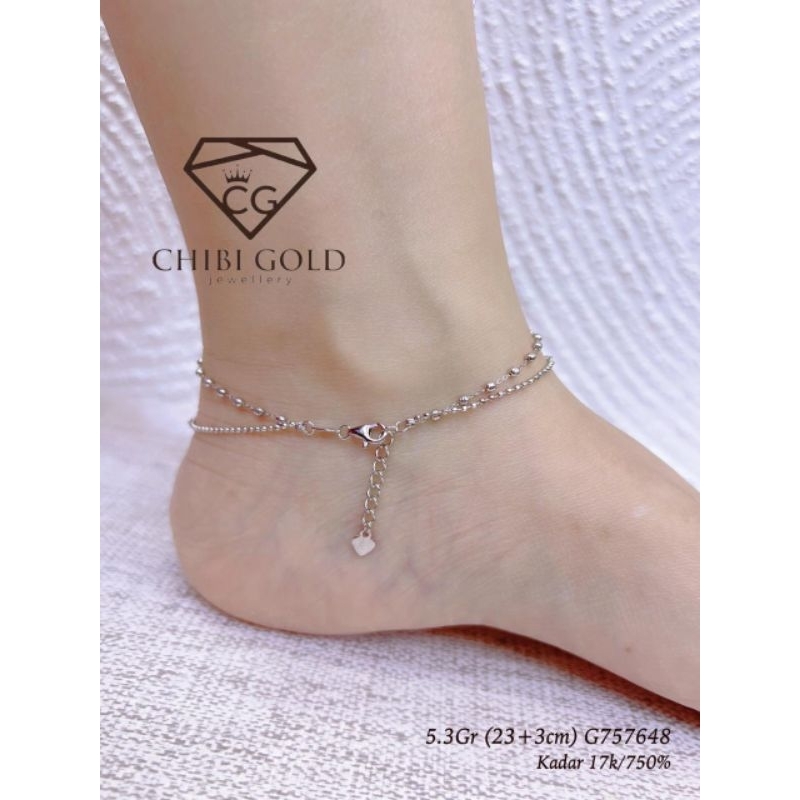CHIBIGOLD - Gelang kaki emas asli 2 layer kombi warna emas 750 kadar 17k - Chibigold