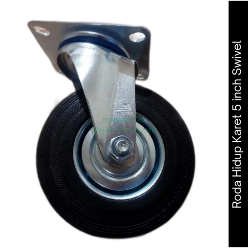 Roda Karet Hitam Hidup 5 inch Roda Swivel Trolley Gerobak 5" 125 mm