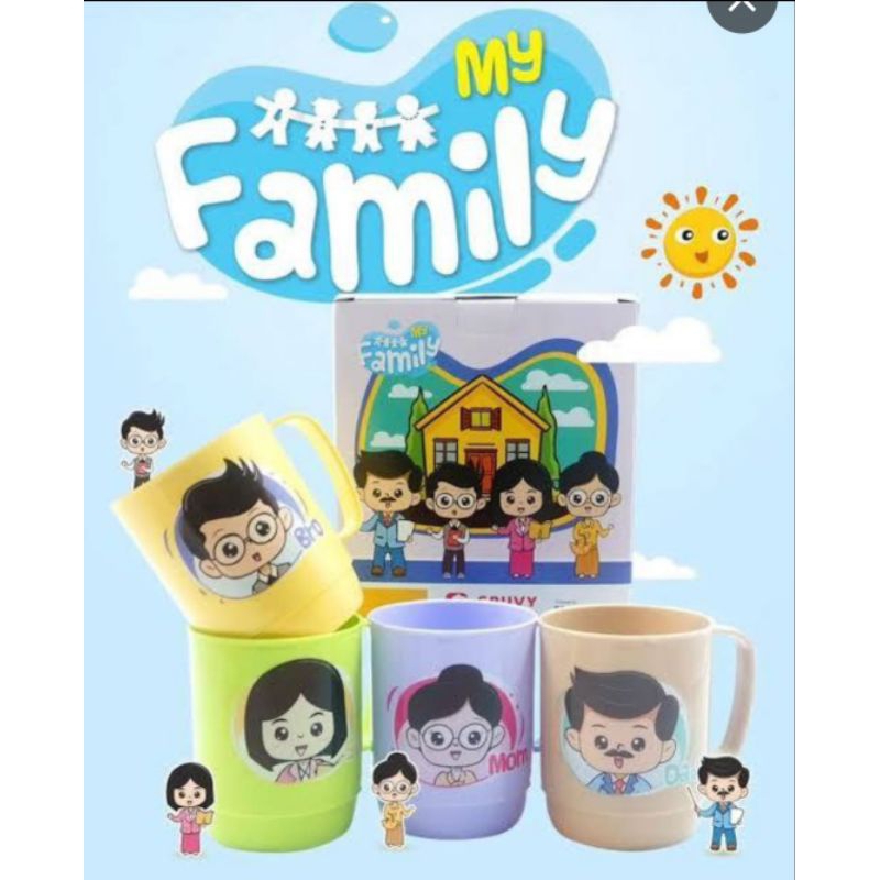 Mug Family / Gelas keluarga isi 4 pcs unik utk piknik
