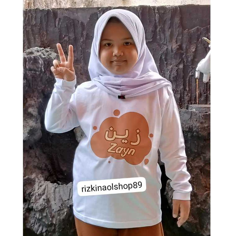KAOS ANAK LENGAN PANJANG SABLON NAMA,BAHASA ARAB DAN INDONESIA