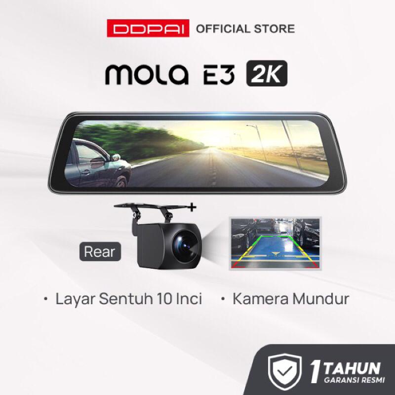 Dashcam Mobil DDPAI Mola E3 10 Inchi Full Screen Touchscreen 2K Resolution